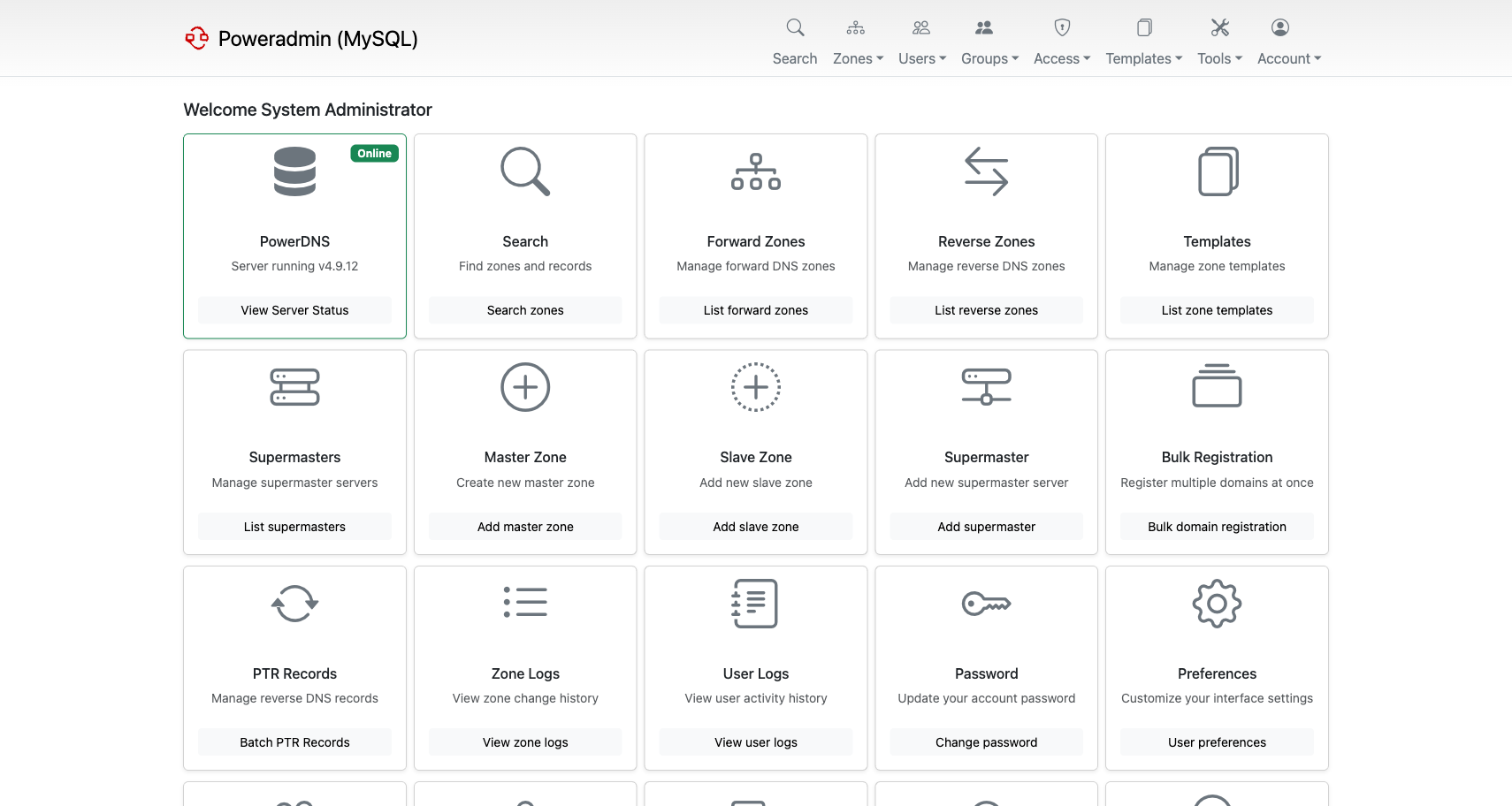 Dashboard with quick actions and navigation