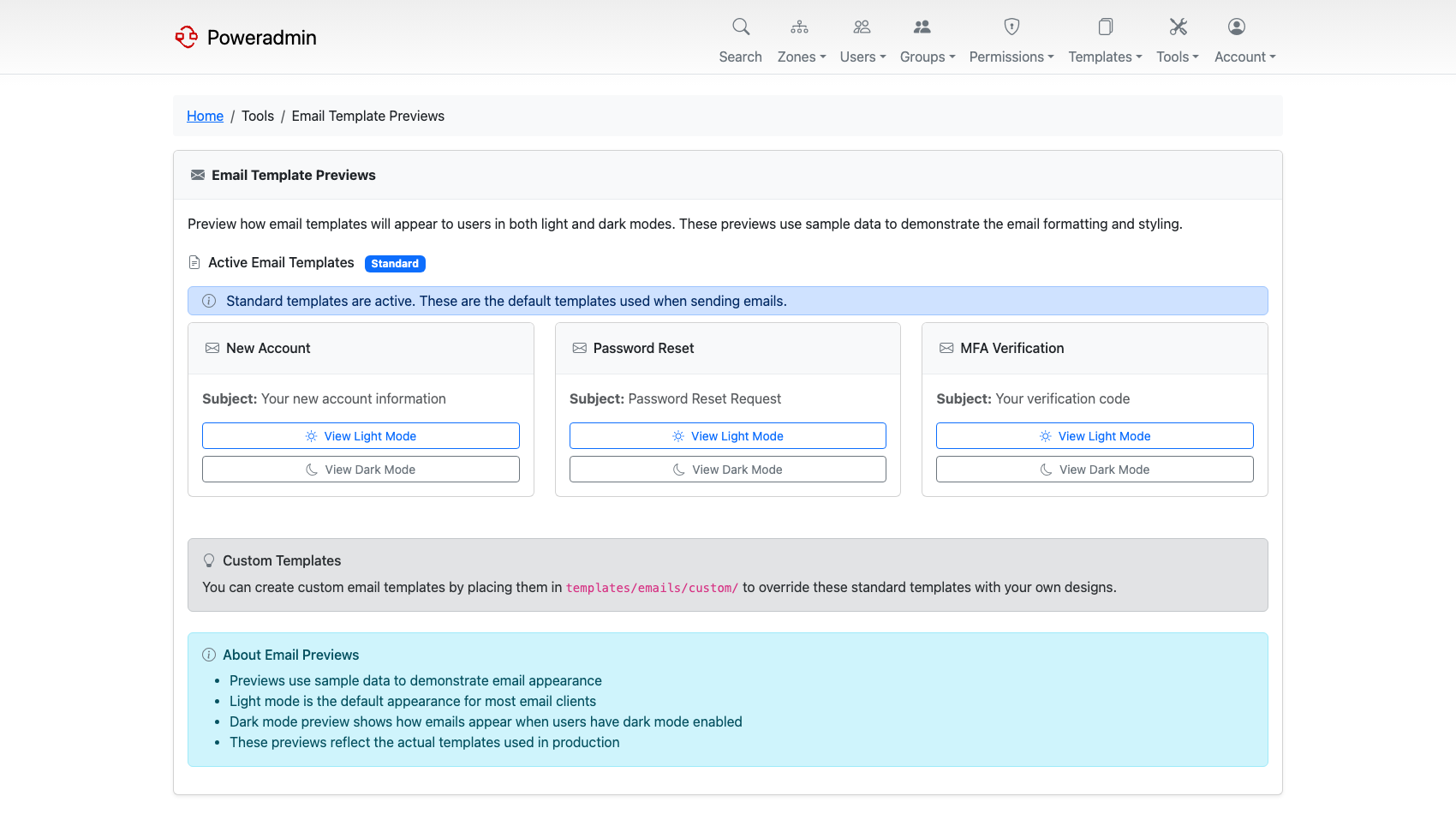 Email template previews